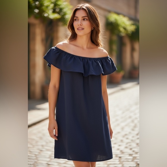 Tommy Bahama Navy Off-Shoulder Mini Dress - Picture 15 of 15